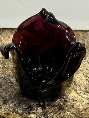 Murano Deep Purple Ruffled Art Glass Vase